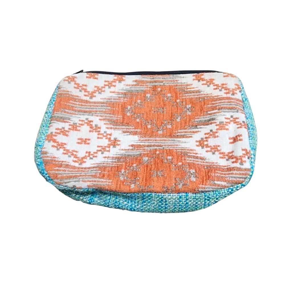 Aztec Print Cloth CosmeticโBag Orange & Blue 9"X5.5"X2"